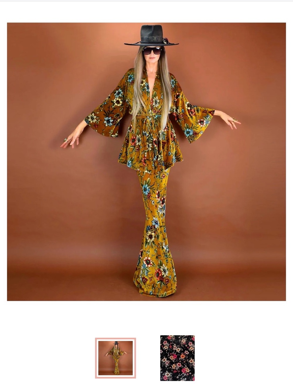 Floral Mustard Bell-Sleeve kimono Jacket - Women